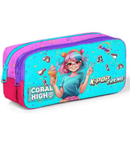 Coral High Kız Çocuk Turkuaz/Pembe K-Pop Baskılı Okul Kalemliği