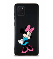 Samsung Galaxy A81 Soft Premier Kapak Minnie Mouse-F Tasarımlı Silikon Kılıf - Siyah (Şeffaf)