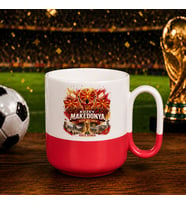BK Gift Kuzey Mekadonya Taraftar Temalı Dünya Futbol Kupası Tasarımlı Kırmızı Joyful Kupa Bardak-3