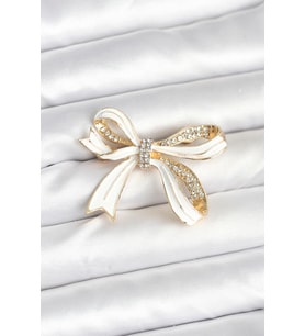 Beyaz Renk Fiyonk Model Broş 5886 - HPSBYI7902-3862