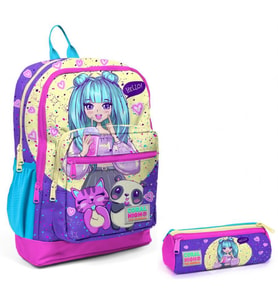 Coral High Mor Pembe Anime İlkokul Sırt Çantası ve Kalemlik Seti