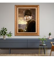 Altın Varaklı Çerçeveli Paspartulu Atatürk Tablo z4554 (Gold)