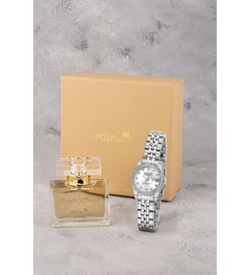 Polo Air Mercek Takvimli Lüx Taşlı Kadın Kol Saati 55 ml Parfüm Hediyelik Kutusunda Set Gümüş Renk ST-2195S2