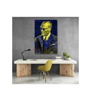 Atatürk Tablosu Lacivert ve Sarı Rekli Kanvas Atatürk Tablo Modeli Ev Ofis Tablosu