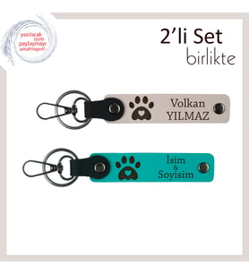 Yeni Patili Aile Üyesine Hoş Geldin Hatırası, Kalpli Pati Temalı Anahtarlık Seti, Pudra-Koyu Turkuaz