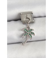 pilelistore 316L Çelik Sallantılı Zirkon Taşlı Palmiye Ağacı Model Gümüş Renk Nomination Charm - TJ-