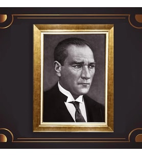 Özel Seri Paspartulu Çerçeveli Atatürk Tablo l421 (Gold)