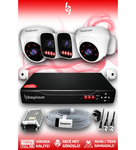 Bayicam 4 Kameralı Zebra 2 İç Kamera Set HDD'siz 5 MP Full HD Gece Görüşlü Güvenlik Kamerası Sistemi