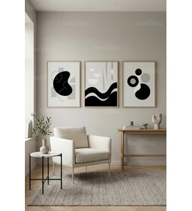 Modern Soyut Geometrik Formlar 3’lü Ahşap Çerçeveli Tablo Seti