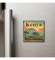 Kenya Kenya - Posta Pulu Temalı Ülke - Baskılı Buzdolap Magneti Kare - 9x9 cm