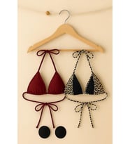 Kadın Leopar Desenli ve Bordo Minimal Kesim Üçgen Bikini Üstü