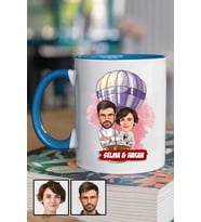 Eşe Hediye Uçan Balon Temalı Karikatürlü Mavi Kupa Bardak