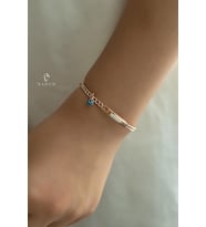 925 Ayar Gümüş Göz Nazar Bebek Kız Çocuk Erkek Çocuk Künye Bileklik (Rose)