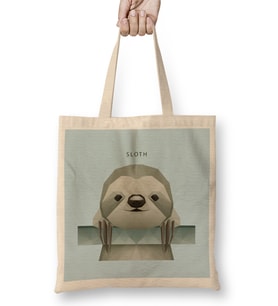 Geometric Animal Sloth Bez Çanta Uzun Saplı