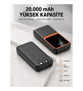 Mey İthalat® Dijital Ekranlı 20.000 mAh Powerbank 22.5W Hızlı Şarj + Çoklu Bağlantı Seçeneği Yeni