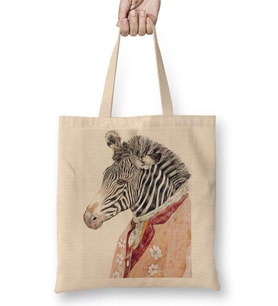 Renkli Zebra Bez Çanta Uzun Saplı