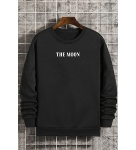 Unisex The Moon Bisiklet Yaka Sweatshirt (Siyah)