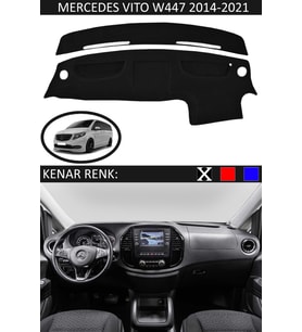 Mercedes Vito W447 2014-2021 İçin Uygun Torpido Koruma Halısı Siyah Kenar Renk Siyah
