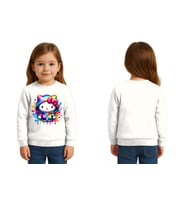 Unisex Hello Kity Baskılı Çocuk Swaetshirt 3 İplik Şardonlu (Beyaz)