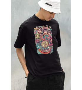 Lonely Hearts The Beatles Baskılı Unisex Oversize Tişört