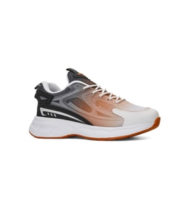 Günlük Erkek Sneaker Fileli Bağcıklı Kalın Tabanlı Rahat Spor Ayakkabı 4267 (Siyah - Turuncu)