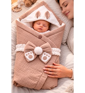 4 Kat Müslin Sütlü Kahve Bebek Kundağı Unisex Dış Kundak Battaniyesi Hastan