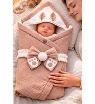 4 Kat Müslin Sütlü Kahve Bebek Kundağı Unisex Dış Kundak Battaniyesi Hastan