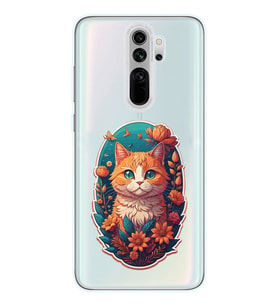 Redmi Note 8 Pro Uyumlu Çiçek ve Kedi Tasarımlı Şeffaf Telefon Kılıfı