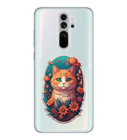 Redmi Note 8 Pro Uyumlu Çiçek ve Kedi Tasarımlı Şeffaf Telefon Kılıfı
