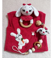 Yeni Doğan Sevimli Tavşan Seti Amigurumi Organik Oyuncak