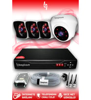 BAYICAM 4 Kameralı Kare 1 İç Kamera Set HDD'siz Full HD Gece Görüşlü Güvenlik Kamerası Sistemi