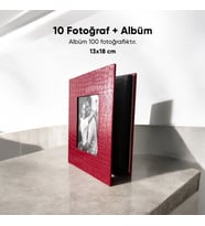 100 Fotoğraf Kapasiteli Albüm + 10 Fotoğraf Baskısı + Kapak Fotoğrafı 13x18cm (Bordo)