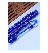 8x12 mm Mavi Zar Kehribar Tesbih - Enes Abdo Usta İmzalı Tespih (Lacivert-Kırmızı)