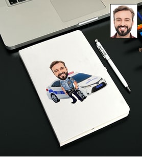 Kişiye Özel Trafik Polisi Tasarımlı Karikatürlü Beyaz Defter Kalem Seti 117