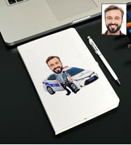 Kişiye Özel Trafik Polisi Tasarımlı Karikatürlü Beyaz Defter Kalem Seti 117