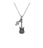 Gitar ve Sol Anahtarı Figürlü Unisex Kolye – 60 cm Zincir (Gümüş)