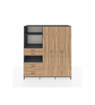 Kronos Dolap 12 Raflı 4 Çekmeceli Tek Askılı 220x59x243 Antrasit-Çam/Çam