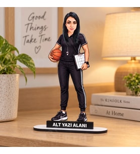 Kişiye Özel Basketbol Antrenörü Karikatürlü 18 cm MDF Masaüstü Biblo - Antrenör Hediyesi Spor Hocasına ve Teknik Direktöre Hediye