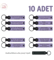 Yaratıcılık Atölyesi Mezunlarına Özel, 10'lu Set, İsim Yazılı Deri Anahtarlık, Mor Menekşe & Siyah (Lila - Mor)