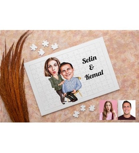 Kadın Erkek Karikatürlü Kişiye Özel Puzzle