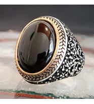 925 Ayar Gümüş Oniks Taşlı Oval Erkek Yüzük