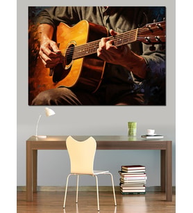 Gitar Çalan Adam Portresi Dekoratif Kanvas - Mdf Ahşap Tablo