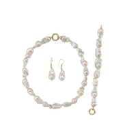 Barok İnci Kolye Bileklik Küpe Üçlü Set (Sarı)