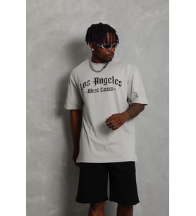 Erkek Baskılı Tişört Kısa Kol Bisiklet Yaka Oversize T-Shirt - Gri