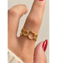 Oval Zincirli Tasarım Ayarlanabilir Kadın Çelik Yüzük Gold/Gümüş Kararmaz Renk Atmaz