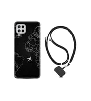 Samsung Galaxy A12 Kılıf Resimli Desenli Silikon Boyun Askılı Black Plane 1868