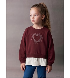 LCW Kids Bordo Taşlı Kız Çocuk Kalın Sweatshirt