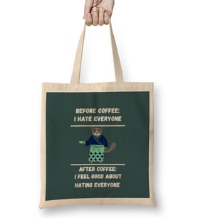 CAT Funny Coffee Drinks Lover Gift Quote Ninja - Vintage Retro Rainbow Style Bez Çanta Uzun Saplı