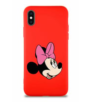 Apple iPhone XS Soft Premier Kapak Minnie Mouse-A Tasarımlı Silikon Kılıf - Kırmızı (Şeffaf)