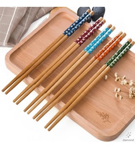 Lexroo 5 Çift Doğal Bambu Chopstick Seti Çiçek Desenli Uzak Doğu Yemek Çubuğu